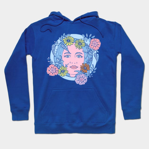 Pale Blue Floral Pink Woman Hoodie by Julia Moon